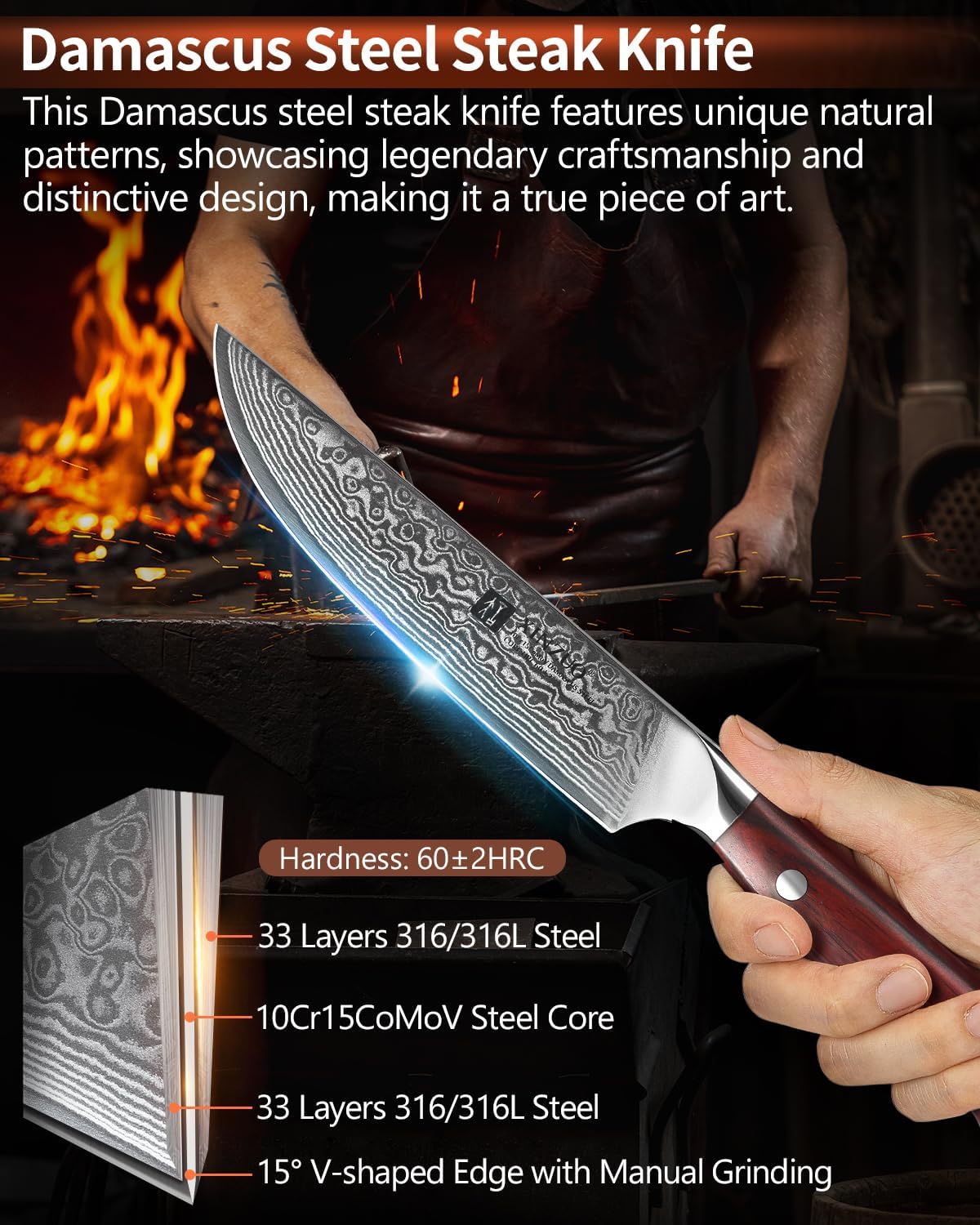 10 Inch Damascus Chef Knife Kitchen Knife Sharp Gyuto Knife Stainless Steel Fashion Professional Chef's Knife with Rosewood Handle