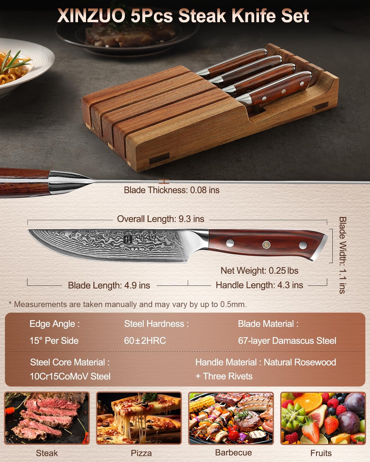 10 Inch Damascus Chef Knife Kitchen Knife Sharp Gyuto Knife Stainless Steel Fashion Professional Chef's Knife with Rosewood Handle