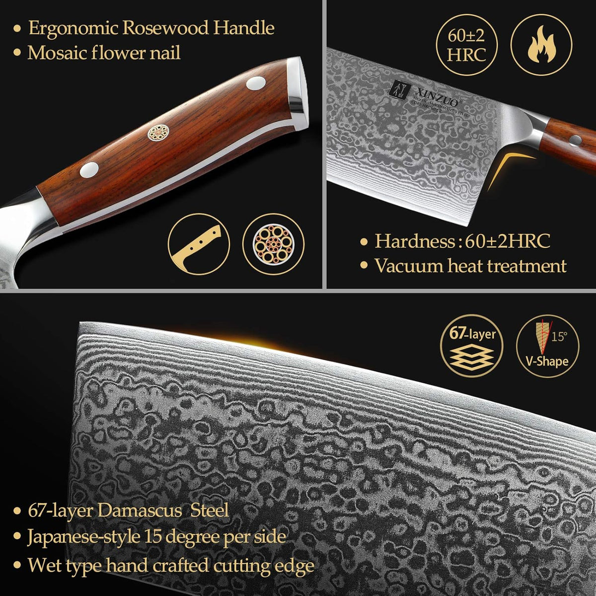 10 Inch Damascus Chef Knife Kitchen Knife Sharp Gyuto Knife Stainless Steel Fashion Professional Chef's Knife with Rosewood Handle