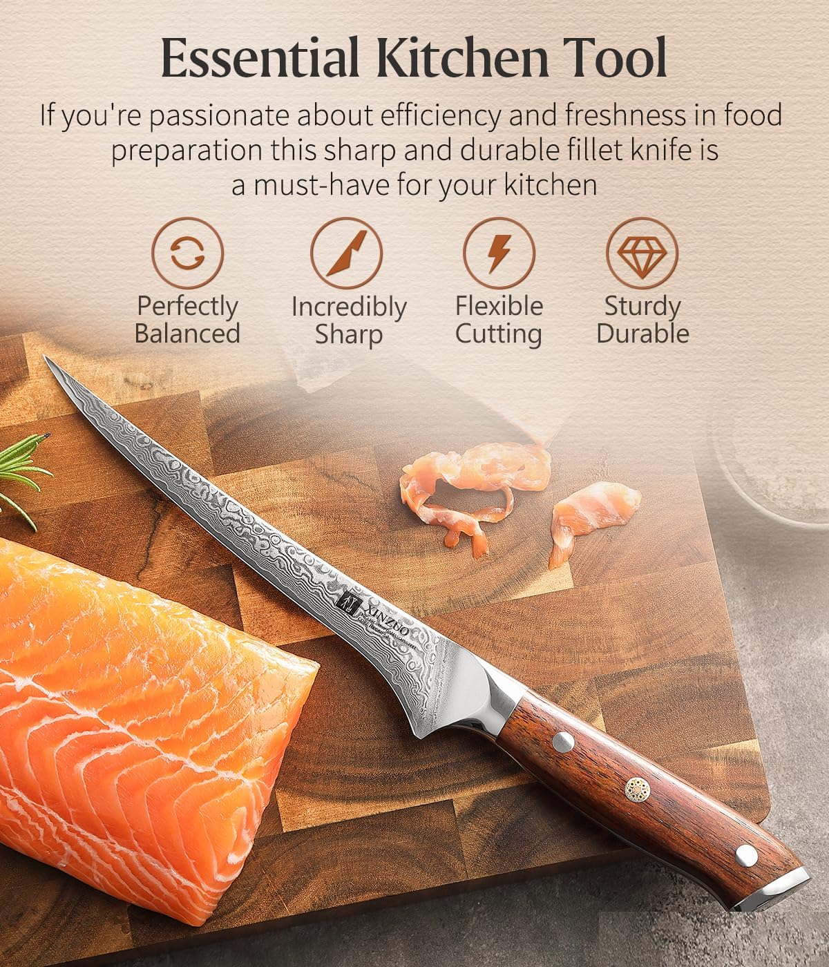 10 Inch Damascus Chef Knife Kitchen Knife Sharp Gyuto Knife Stainless Steel Fashion Professional Chef's Knife with Rosewood Handle