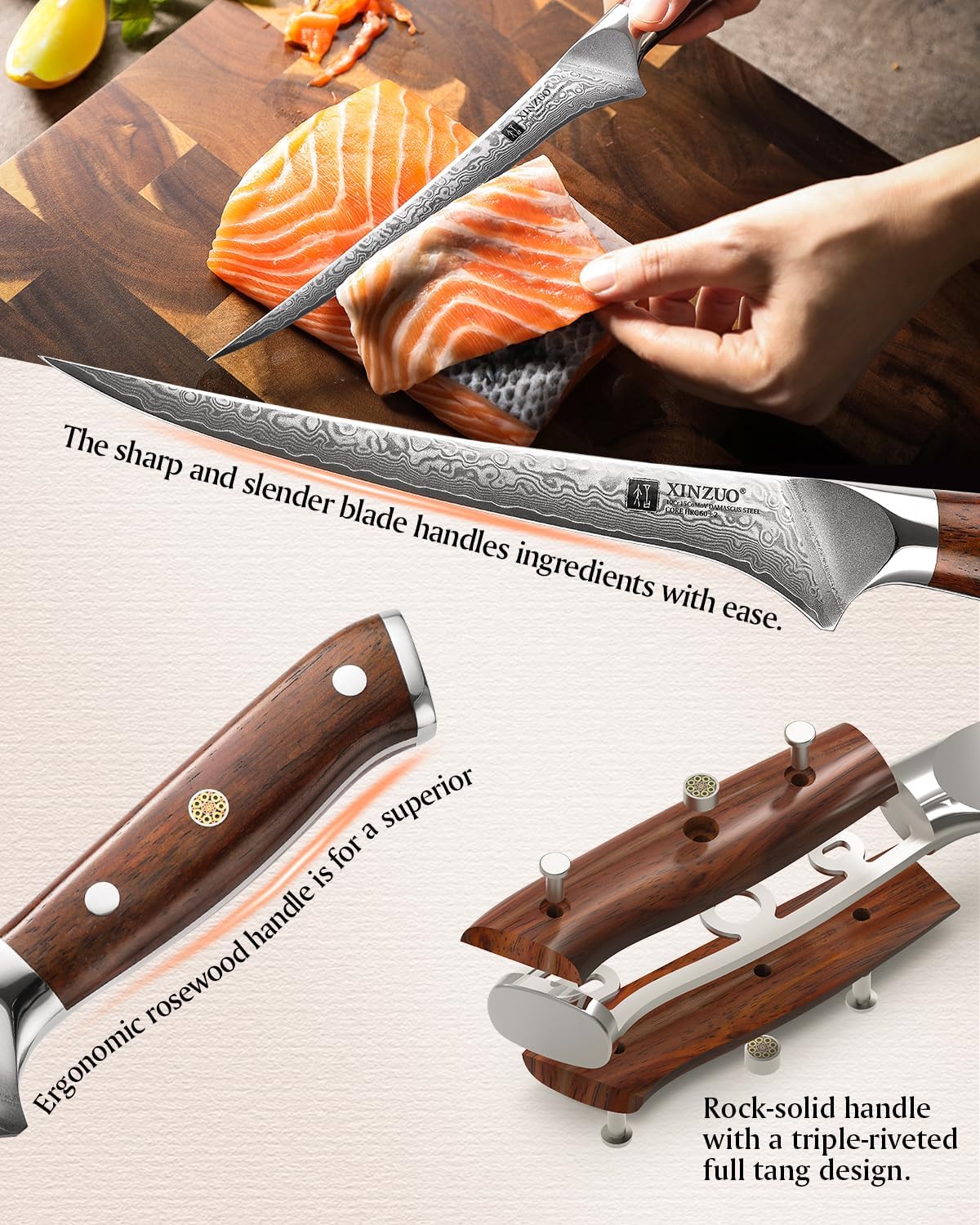 10 Inch Damascus Chef Knife Kitchen Knife Sharp Gyuto Knife Stainless Steel Fashion Professional Chef's Knife with Rosewood Handle
