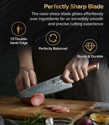 10 Inch Damascus Chef Knife Kitchen Knife Sharp Gyuto Knife Stainless Steel Fashion Professional Chef's Knife with Rosewood Handle