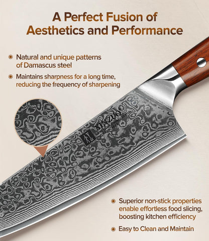 10 Inch Damascus Chef Knife Kitchen Knife Sharp Gyuto Knife Stainless Steel Fashion Professional Chef's Knife with Rosewood Handle