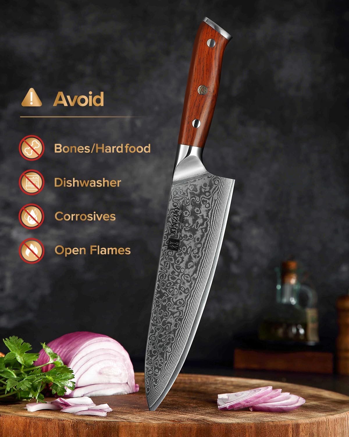 10 Inch Damascus Chef Knife Kitchen Knife Sharp Gyuto Knife Stainless Steel Fashion Professional Chef's Knife with Rosewood Handle