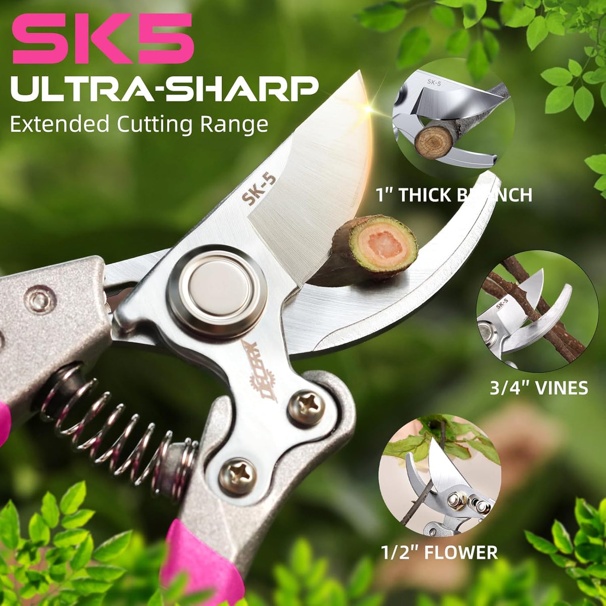DECERK® 8.5" Professional Pruning Shears - Cuts 4X Easier with Ultra Sharp Japanese Steel Titanium Blade, Arthritis Friendly Garden Scissors & Plant Clippers, Effortlessly Prunes 3/4" Branches