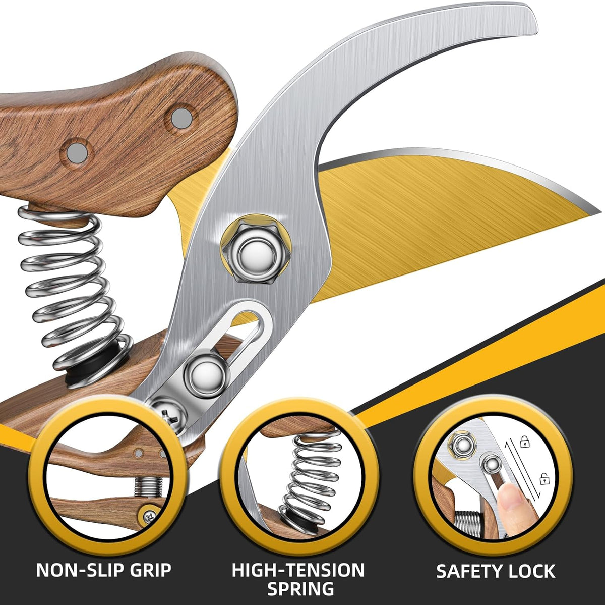 DECERK® 8.5" Professional Pruning Shears - Cuts 4X Easier with Ultra Sharp Japanese Steel Titanium Blade, Arthritis Friendly Garden Scissors & Plant Clippers, Effortlessly Prunes 3/4" Branches