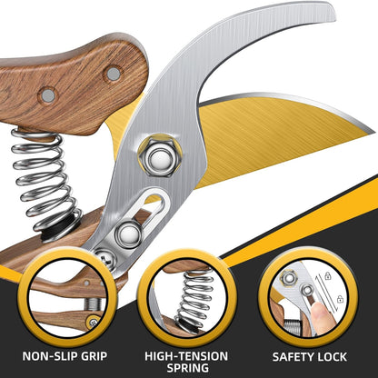 DECERK® 8.5" Professional Pruning Shears - Cuts 4X Easier with Ultra Sharp Japanese Steel Titanium Blade, Arthritis Friendly Garden Scissors & Plant Clippers, Effortlessly Prunes 3/4" Branches