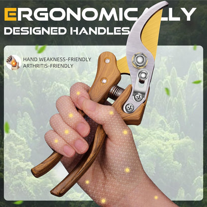 DECERK® 8.5" Professional Pruning Shears - Cuts 4X Easier with Ultra Sharp Japanese Steel Titanium Blade, Arthritis Friendly Garden Scissors & Plant Clippers, Effortlessly Prunes 3/4" Branches