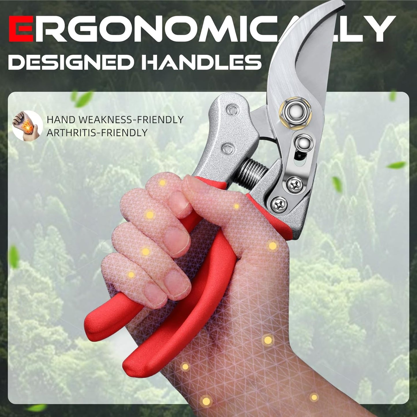 DECERK® 8.5" Professional Pruning Shears - Cuts 4X Easier with Ultra Sharp Japanese Steel Titanium Blade, Arthritis Friendly Garden Scissors & Plant Clippers, Effortlessly Prunes 3/4" Branches