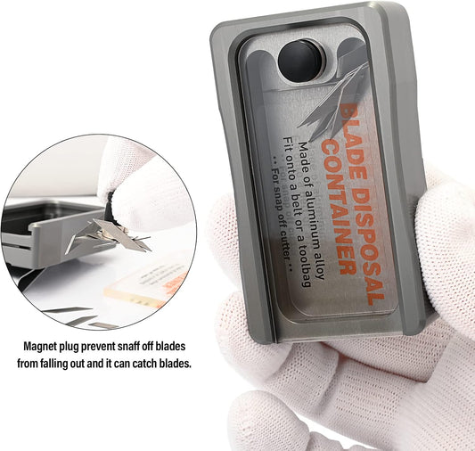 Portable Blade Snap Off Box Razor Disposal Container Storage Bank, Safety to Dispose of Most 9mm 18mm Utility Knife Blades, Aluminum Alloy Blades Breaker with Magnet and Clip