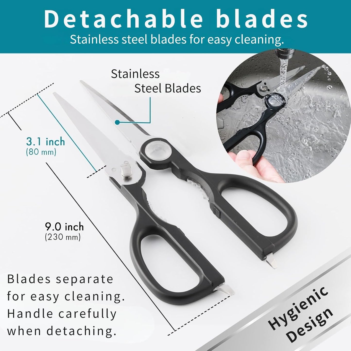 Japanese Kitchen Scissors, 9 Inch – Made in Seki Japan | Multipurpose Stainless Steel Kitchen Shears with Detachable Blades | Blade Protector Included | For Meat, Poultry & Vegetables