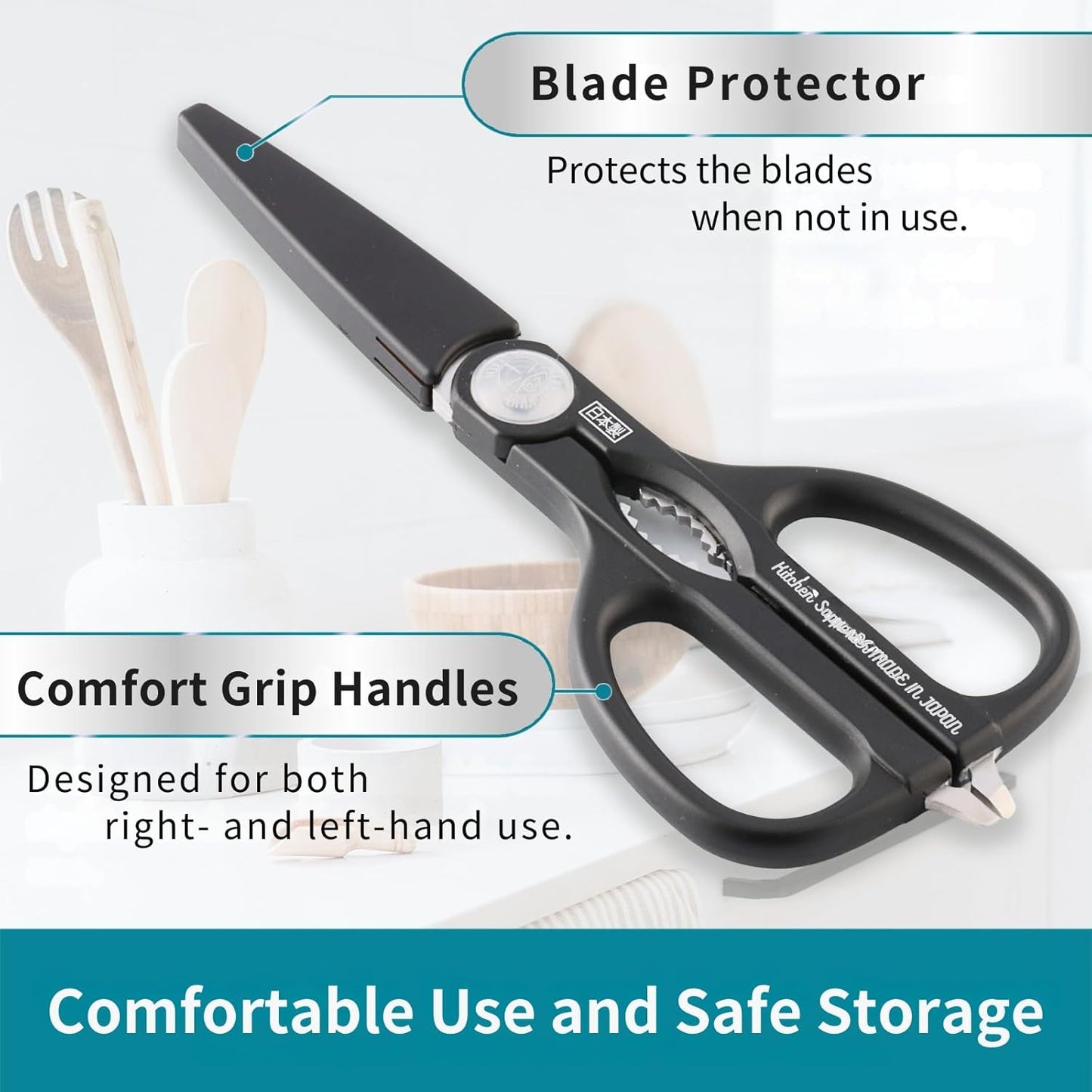 Japanese Kitchen Scissors, 9 Inch – Made in Seki Japan | Multipurpose Stainless Steel Kitchen Shears with Detachable Blades | Blade Protector Included | For Meat, Poultry & Vegetables