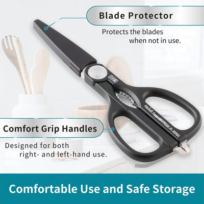 Japanese Kitchen Scissors, 9 Inch – Made in Seki Japan | Multipurpose Stainless Steel Kitchen Shears with Detachable Blades | Blade Protector Included | For Meat, Poultry & Vegetables