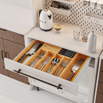 Utensil Organizer Silverware Tray for Drawer - Bamboo Knife Drawer Organizer Expandable Cutlery Organizer in Drawer Knife Block W12.8-20.2" x L16 x H2 (Black)
