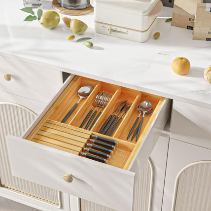 Utensil Organizer Silverware Tray for Drawer - Bamboo Knife Drawer Organizer Expandable Cutlery Organizer in Drawer Knife Block W12.8-20.2" x L16 x H2 (Black)