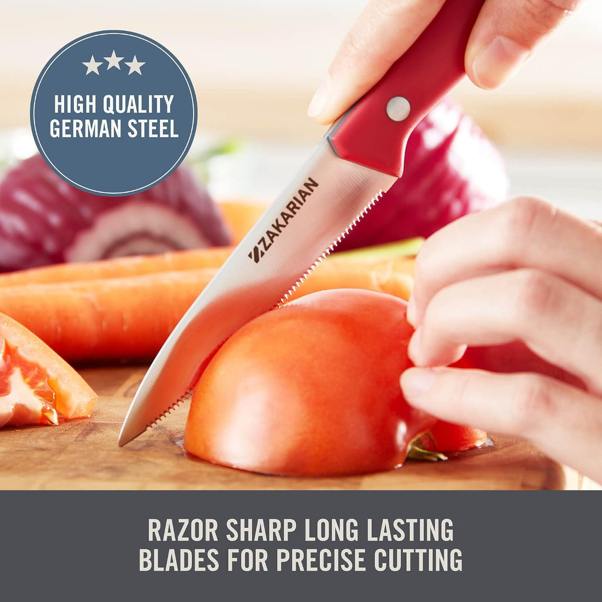 Zakarian 2 Piece Chef Grade German Steel Paring Knife Set with Smooth and Serrated Blades for Chopping, Dicing, Mincing, Slicing and More – Cranberry