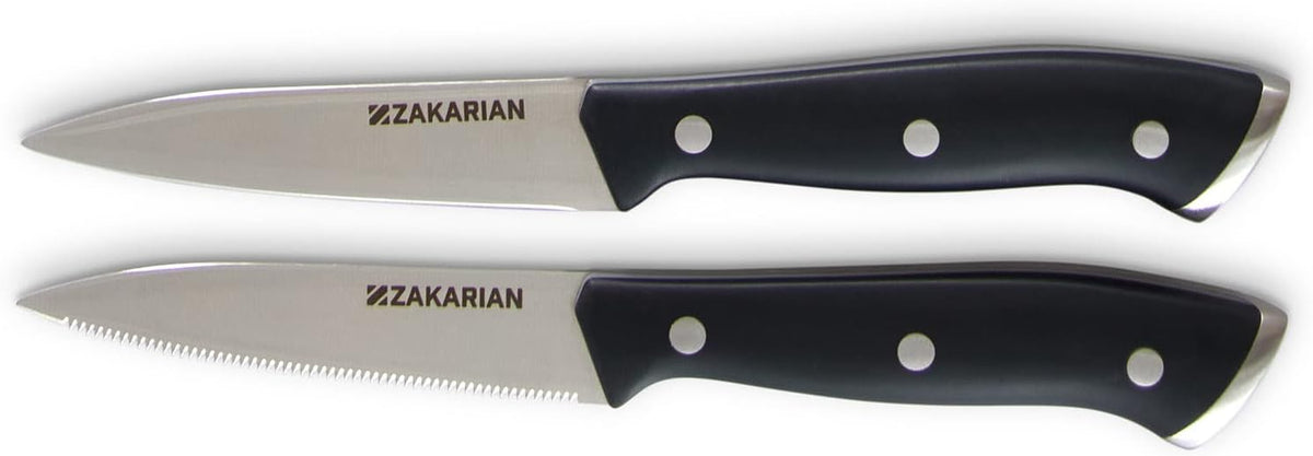 Zakarian 2 Piece Chef Grade German Steel Paring Knife Set with Smooth and Serrated Blades for Chopping, Dicing, Mincing, Slicing and More – Cranberry