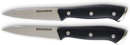 Zakarian 2 Piece Chef Grade German Steel Paring Knife Set with Smooth and Serrated Blades for Chopping, Dicing, Mincing, Slicing and More – Cranberry