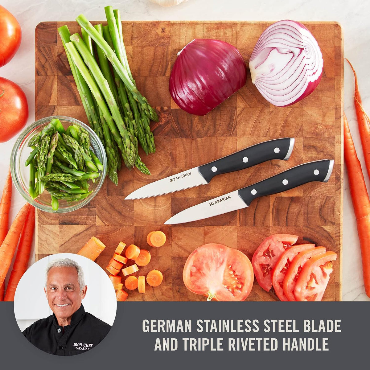 Zakarian 2 Piece Chef Grade German Steel Paring Knife Set with Smooth and Serrated Blades for Chopping, Dicing, Mincing, Slicing and More – Cranberry