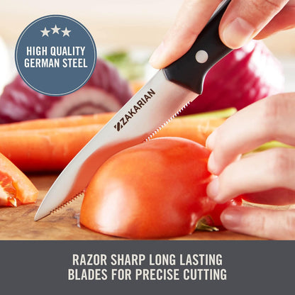 Zakarian 2 Piece Chef Grade German Steel Paring Knife Set with Smooth and Serrated Blades for Chopping, Dicing, Mincing, Slicing and More – Cranberry