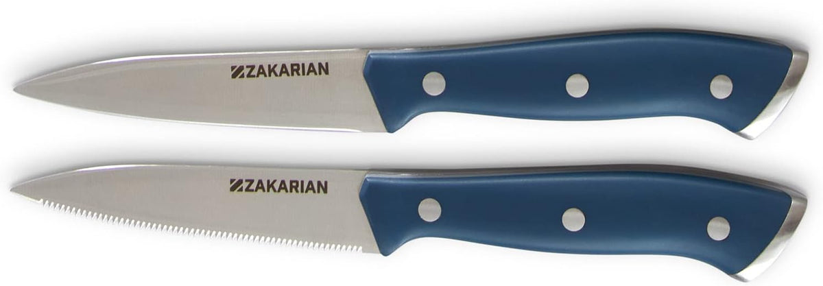 Zakarian 2 Piece Chef Grade German Steel Paring Knife Set with Smooth and Serrated Blades for Chopping, Dicing, Mincing, Slicing and More – Cranberry