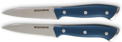 Zakarian 2 Piece Chef Grade German Steel Paring Knife Set with Smooth and Serrated Blades for Chopping, Dicing, Mincing, Slicing and More – Cranberry