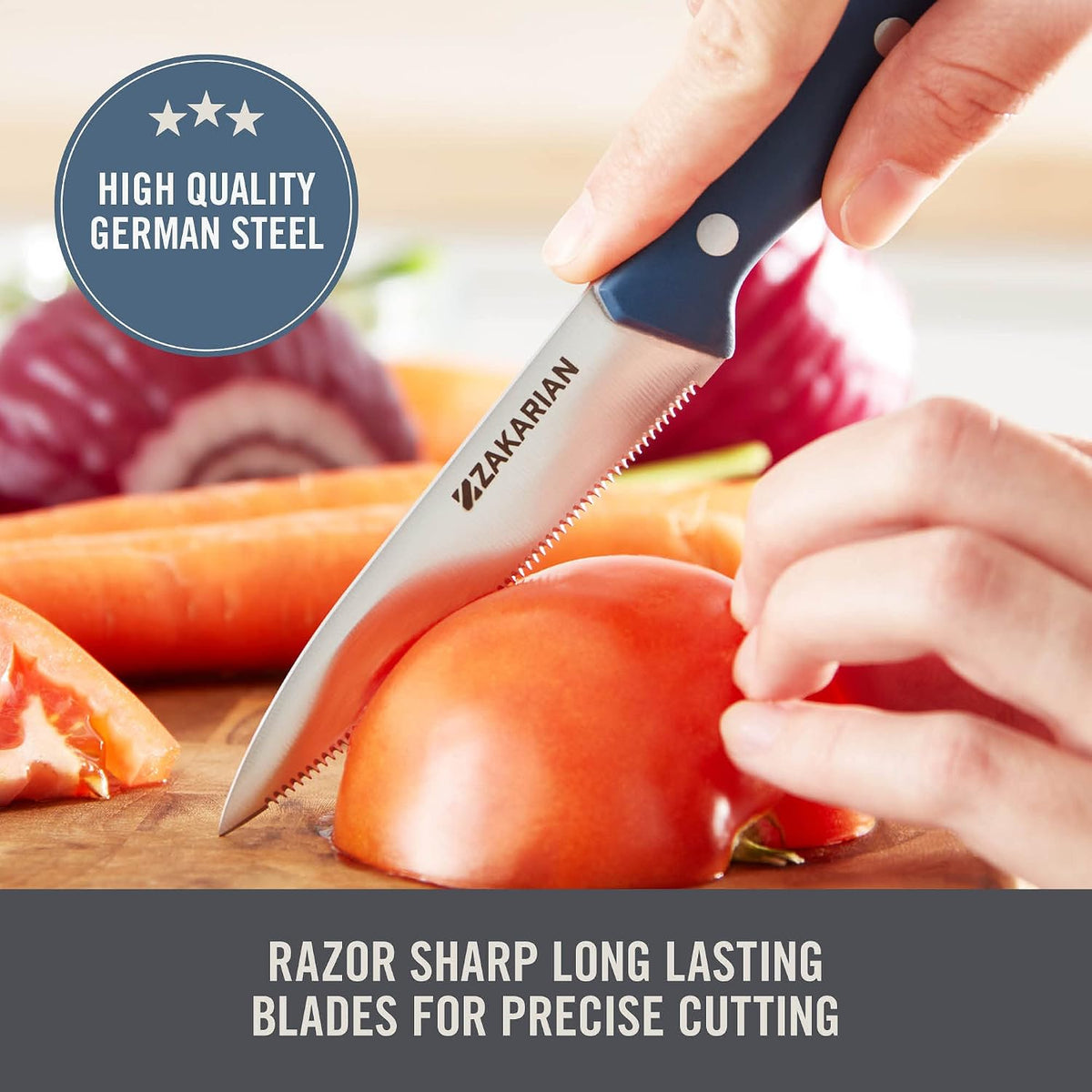 Zakarian 2 Piece Chef Grade German Steel Paring Knife Set with Smooth and Serrated Blades for Chopping, Dicing, Mincing, Slicing and More – Cranberry