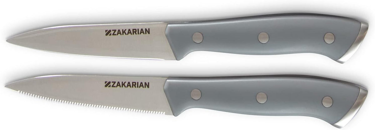 Zakarian 2 Piece Chef Grade German Steel Paring Knife Set with Smooth and Serrated Blades for Chopping, Dicing, Mincing, Slicing and More – Cranberry