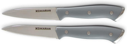 Zakarian 2 Piece Chef Grade German Steel Paring Knife Set with Smooth and Serrated Blades for Chopping, Dicing, Mincing, Slicing and More – Cranberry