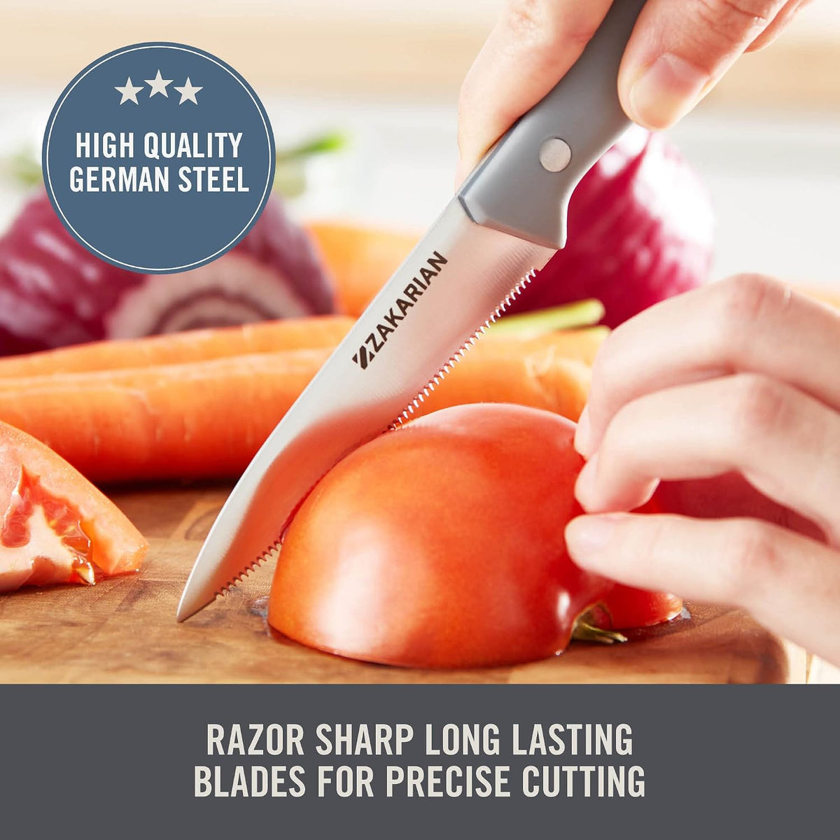 Zakarian 2 Piece Chef Grade German Steel Paring Knife Set with Smooth and Serrated Blades for Chopping, Dicing, Mincing, Slicing and More – Cranberry
