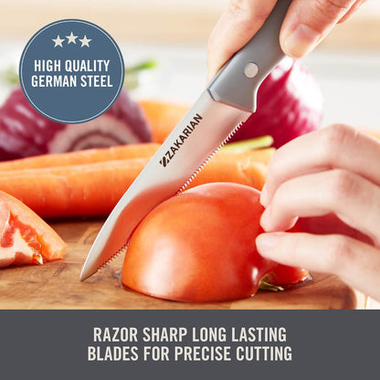 Zakarian 2 Piece Chef Grade German Steel Paring Knife Set with Smooth and Serrated Blades for Chopping, Dicing, Mincing, Slicing and More – Cranberry