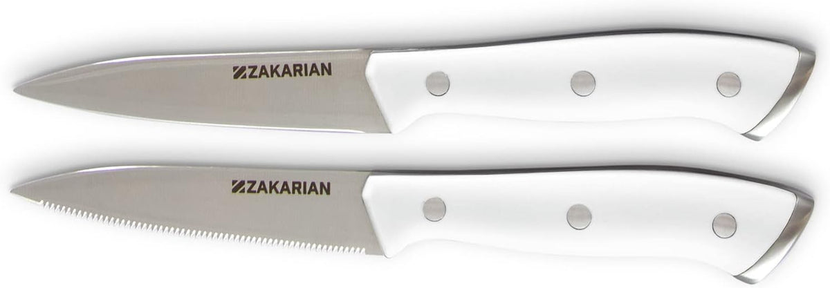 Zakarian 2 Piece Chef Grade German Steel Paring Knife Set with Smooth and Serrated Blades for Chopping, Dicing, Mincing, Slicing and More – Cranberry