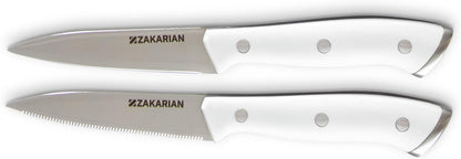 Zakarian 2 Piece Chef Grade German Steel Paring Knife Set with Smooth and Serrated Blades for Chopping, Dicing, Mincing, Slicing and More – Cranberry