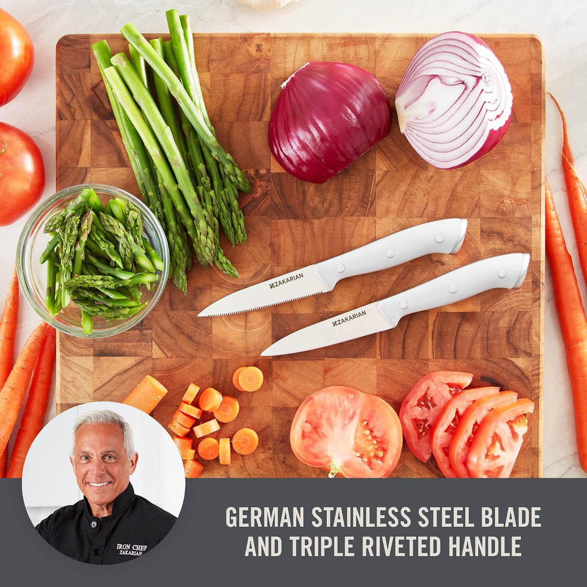 Zakarian 2 Piece Chef Grade German Steel Paring Knife Set with Smooth and Serrated Blades for Chopping, Dicing, Mincing, Slicing and More – Cranberry