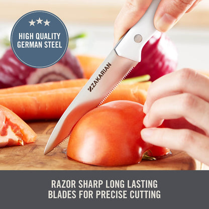 Zakarian 2 Piece Chef Grade German Steel Paring Knife Set with Smooth and Serrated Blades for Chopping, Dicing, Mincing, Slicing and More – Cranberry