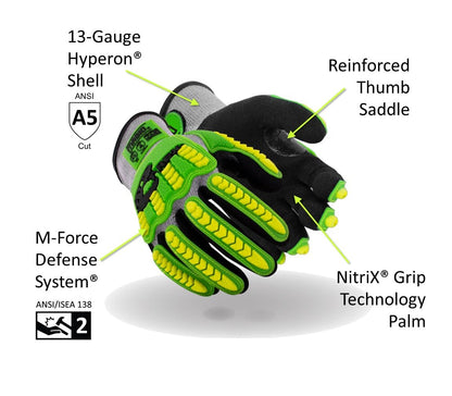 MAGID T-REX ANSI A5 Lightweight Sandy Nitrile Palm Coated Impact Gloves, 1 Pair, Size 10/XL, TRX441