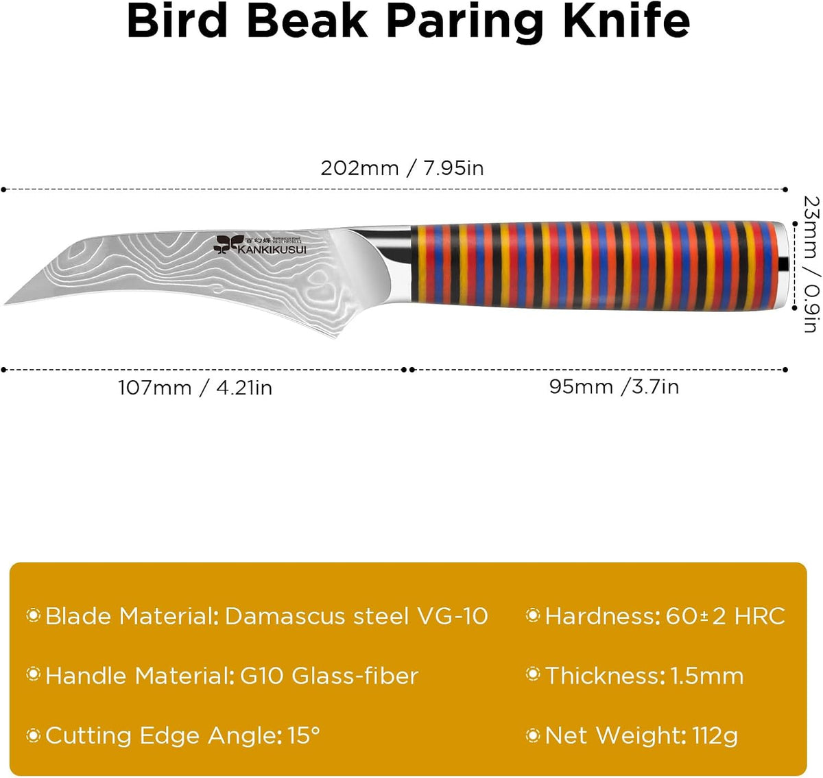 Paring Knife Damascus Forged, 3.9" Fruit Knife