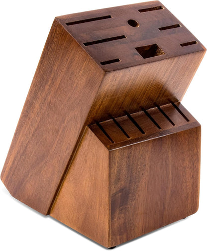 Universal Knife Block Without Knives - 14 Slot Wooden Knife Holder for Countertop, Large Bamboo Knife Storage Organizer, Butcher Block Knife Stand for Kitchen
