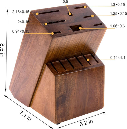 Universal Knife Block Without Knives - 14 Slot Wooden Knife Holder for Countertop, Large Bamboo Knife Storage Organizer, Butcher Block Knife Stand for Kitchen