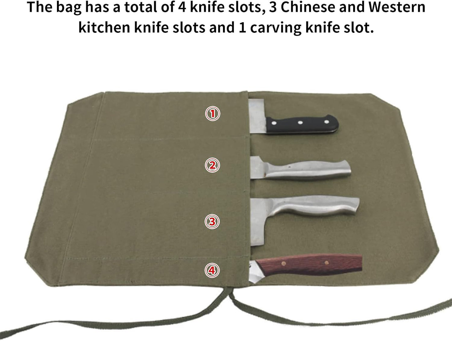 4 Slot Heavy Duty Knife Roll Bag, Portable and Durable 16A Canvas Knife for Chefs, Cooks and Culinary Students (Black)
