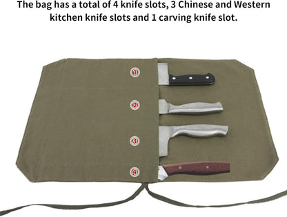 4 Slot Heavy Duty Knife Roll Bag, Portable and Durable 16A Canvas Knife for Chefs, Cooks and Culinary Students (Black)