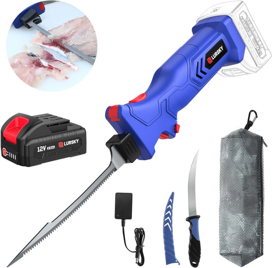 Electric Fillet Knife Cordless Rechargeable for Fishing, with Stainless Steel Blades, 12V High Torque Motor, 2.0Ah Battery, 12" Boning Tool, Includes Charger, Ideal for Filleting & Outdoor Use