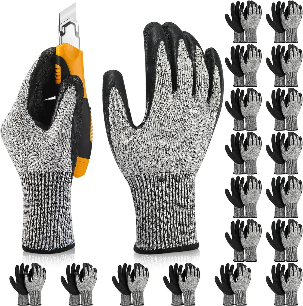 18 Pairs Level 5 Cut Resistant Gloves Lightweight Protective Gloves with PU Coated Working accessories for Women Men