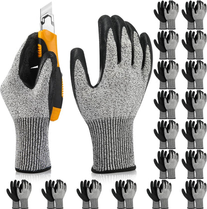 18 Pairs Level 5 Cut Resistant Gloves Lightweight Protective Gloves with PU Coated Working accessories for Women Men