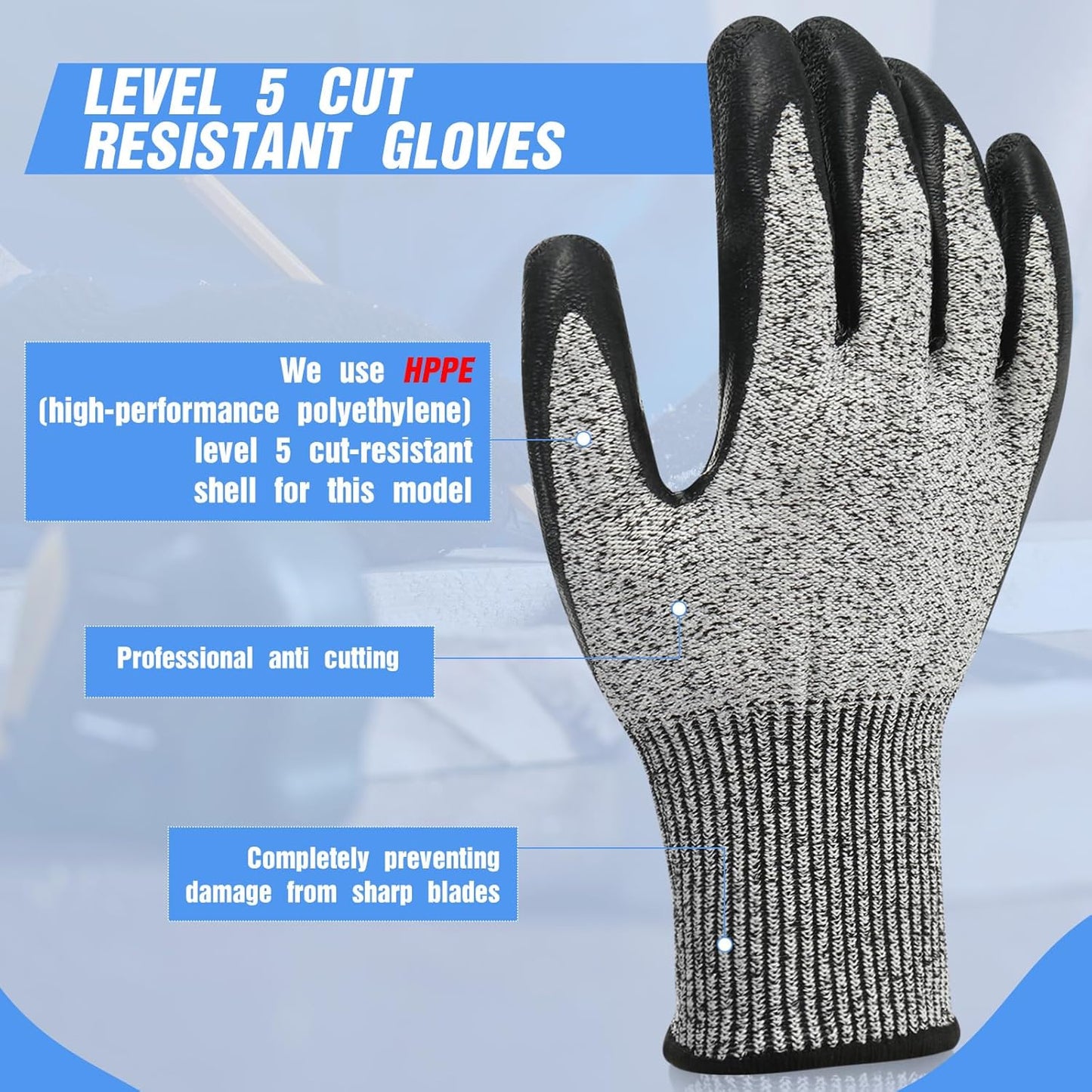 18 Pairs Level 5 Cut Resistant Gloves Lightweight Protective Gloves with PU Coated Working accessories for Women Men