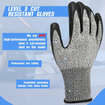 18 Pairs Level 5 Cut Resistant Gloves Lightweight Protective Gloves with PU Coated Working accessories for Women Men