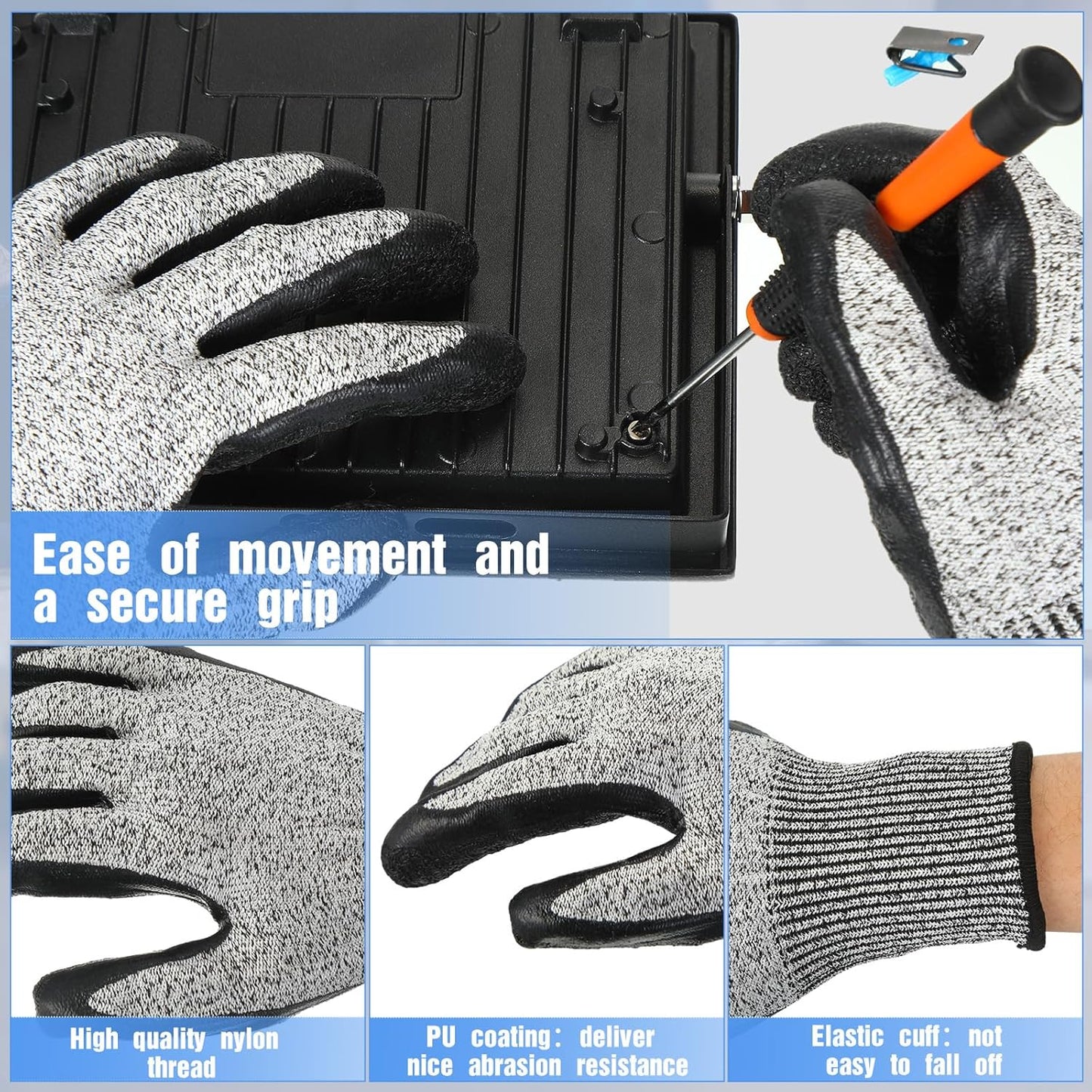 18 Pairs Level 5 Cut Resistant Gloves Lightweight Protective Gloves with PU Coated Working accessories for Women Men
