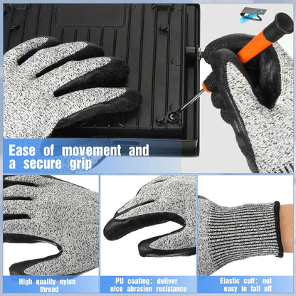 18 Pairs Level 5 Cut Resistant Gloves Lightweight Protective Gloves with PU Coated Working accessories for Women Men
