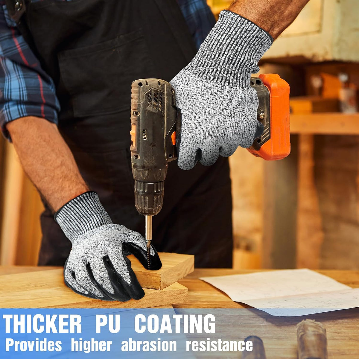 18 Pairs Level 5 Cut Resistant Gloves Lightweight Protective Gloves with PU Coated Working accessories for Women Men