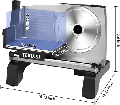 Electric Meat Slicer, 200W Deli Slicer with 2 Stainless Steel 7.5" Blades, 0-18mm Adjustable Thickness, Food Slicer Machine with Food Tray, Towel for Home, Bacon, Bread, Jerky, 110V Ham Slicer